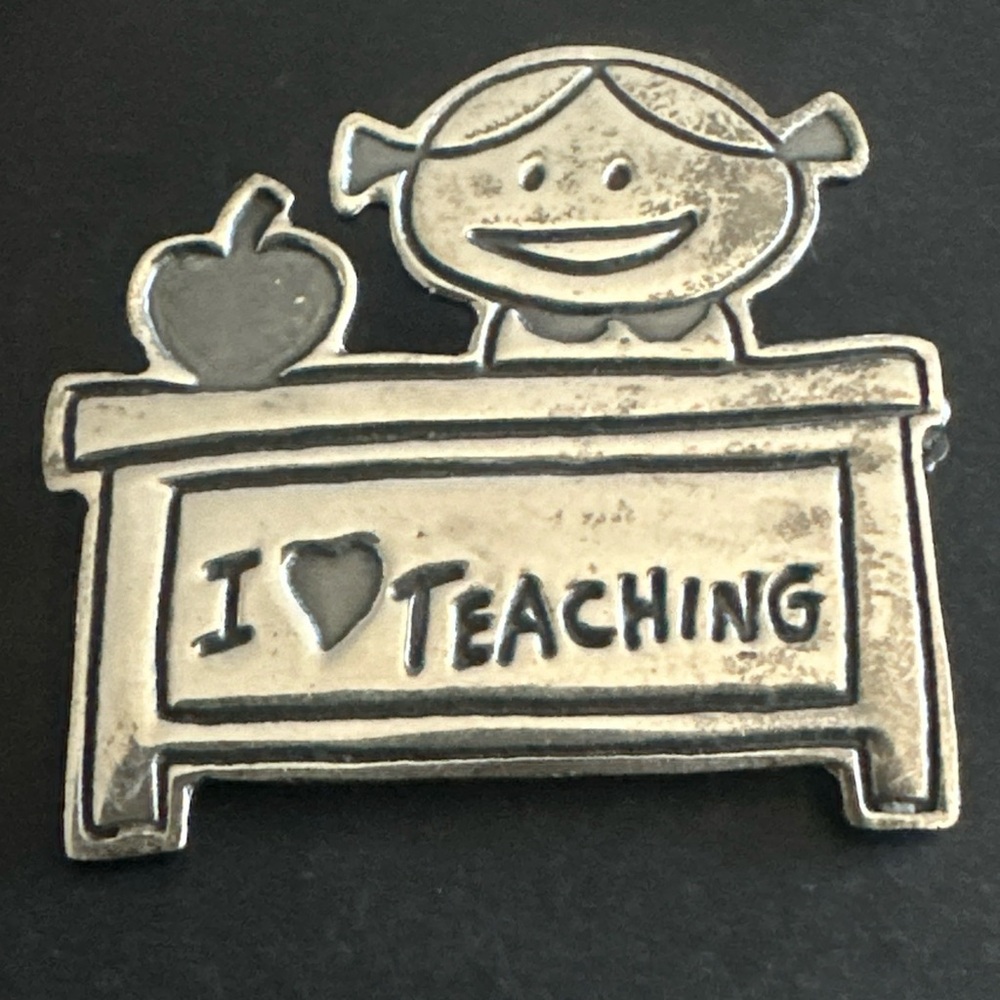 🔥🔥I Love (Heart) Teaching Sterling Silver .925 Teachers Pin Brooch 8.2G🔥🔥